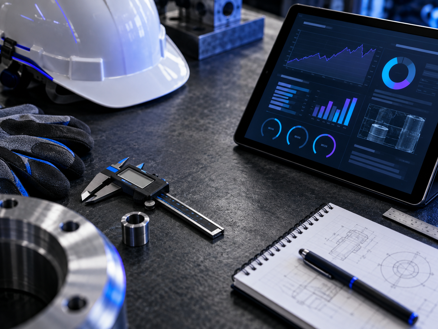 Espacio de control de calidad con dashboard industrial